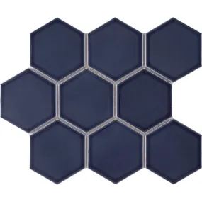 Interceramic Elegant Blue Mosaic Tile Hexagon Glossy 10 x 11" Sheet