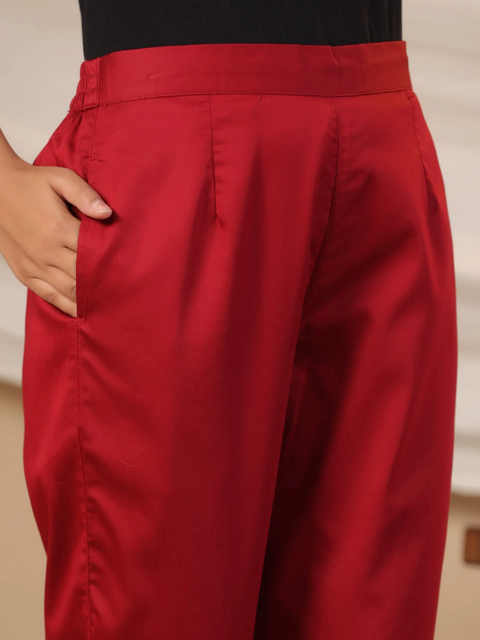 Jashvi Maroon Solid Lycra Women Drawstring Pants With Single Side Pocket