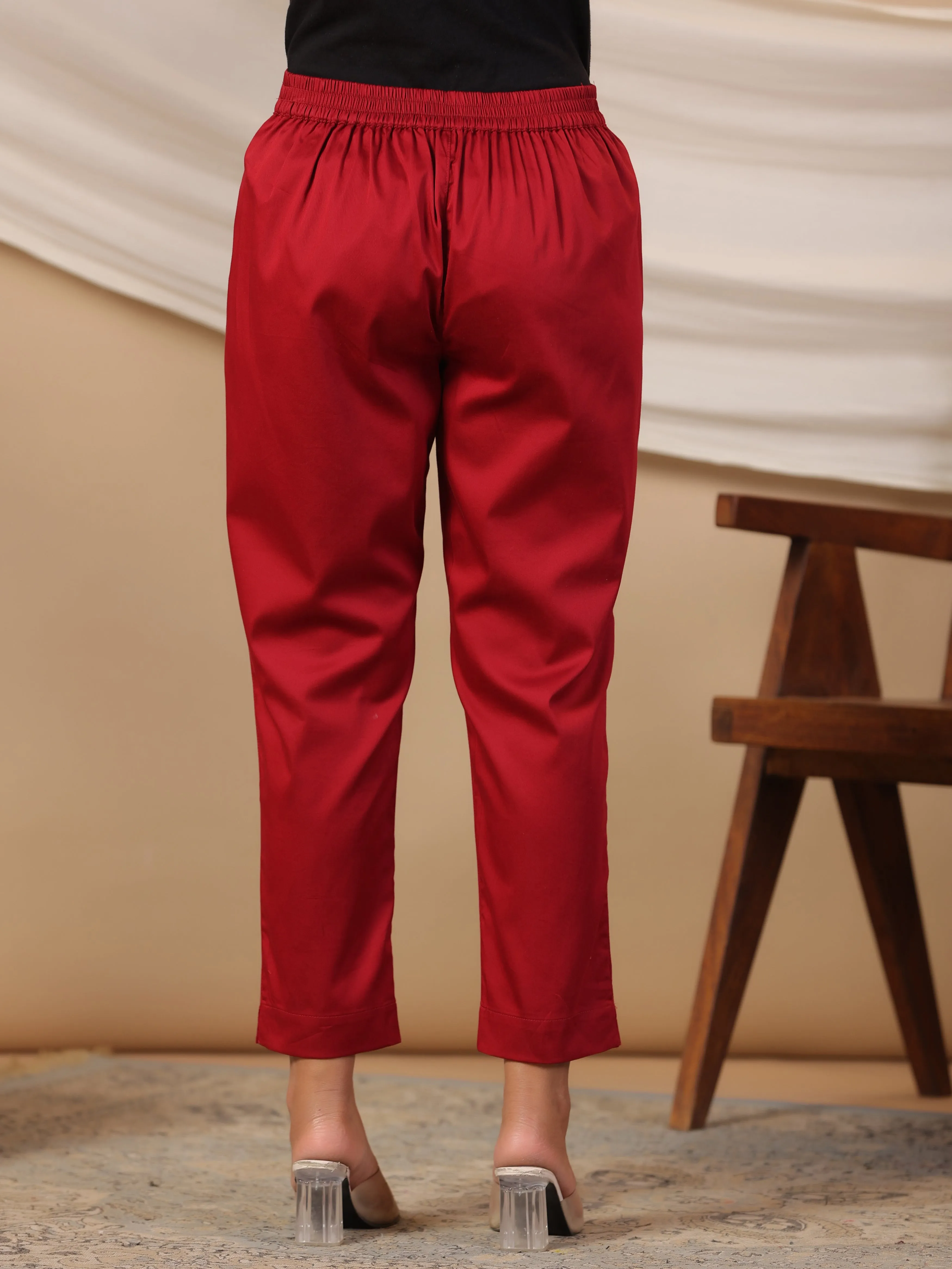 Jashvi Maroon Solid Lycra Women Drawstring Pants With Single Side Pocket