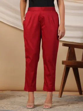 Jashvi Maroon Solid Lycra Women Drawstring Pants With Single Side Pocket