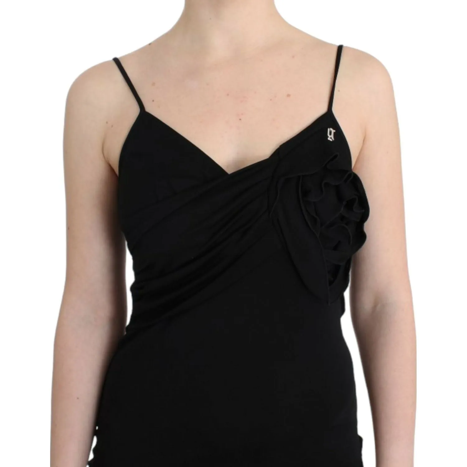 John Galliano Elegant Black Jersey Knee-Length Dress