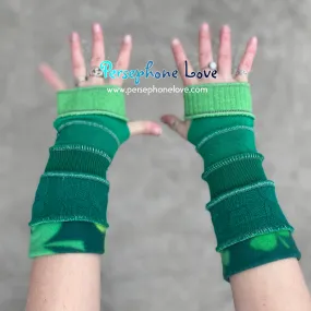 Katwise inspired needle-felted green shamrock upcycled sweater arm warmers-1372