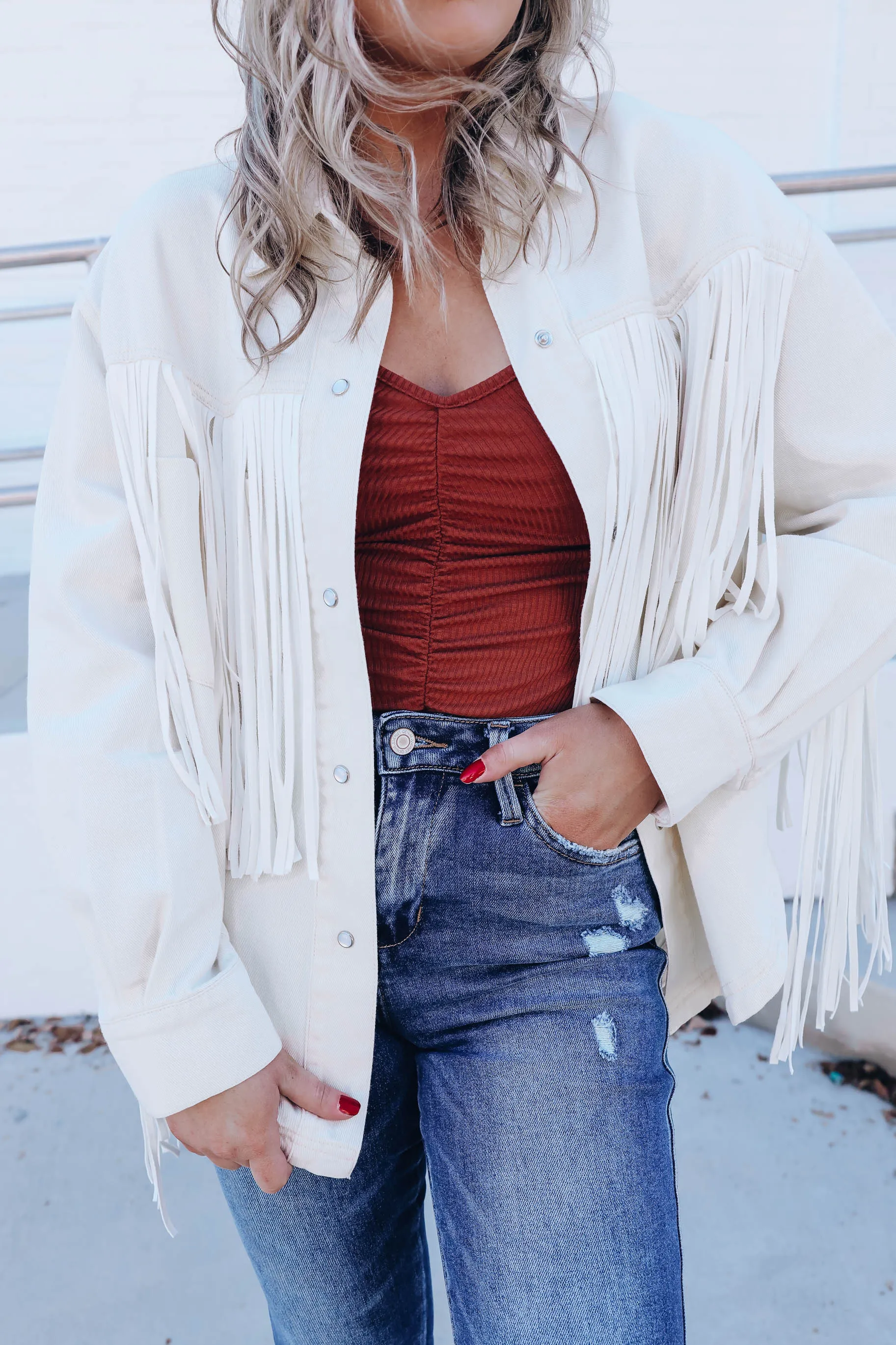 Kayce Fringe Denim Shacket - Cream