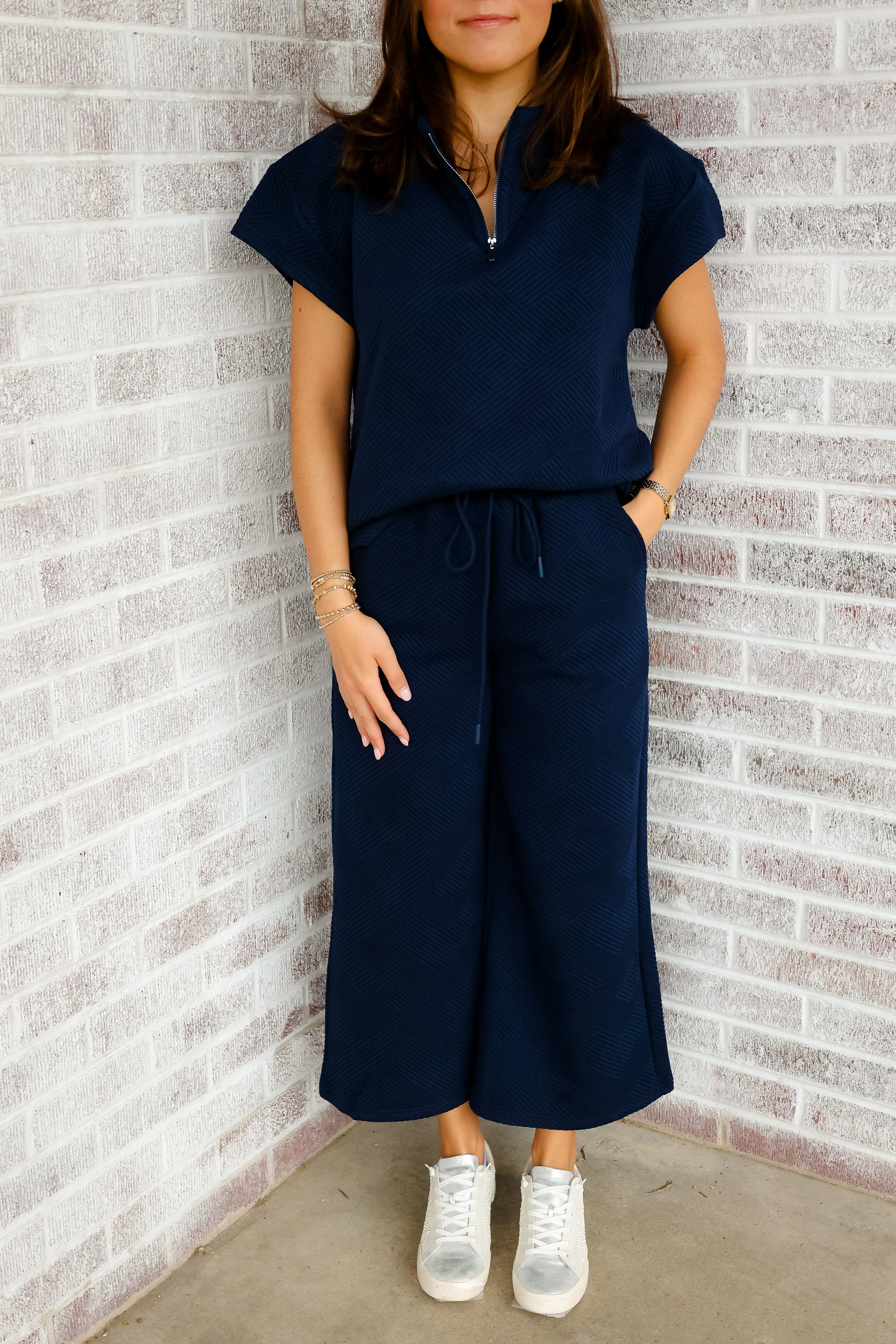 Keep Wishing Textured Cropped Wide Pants