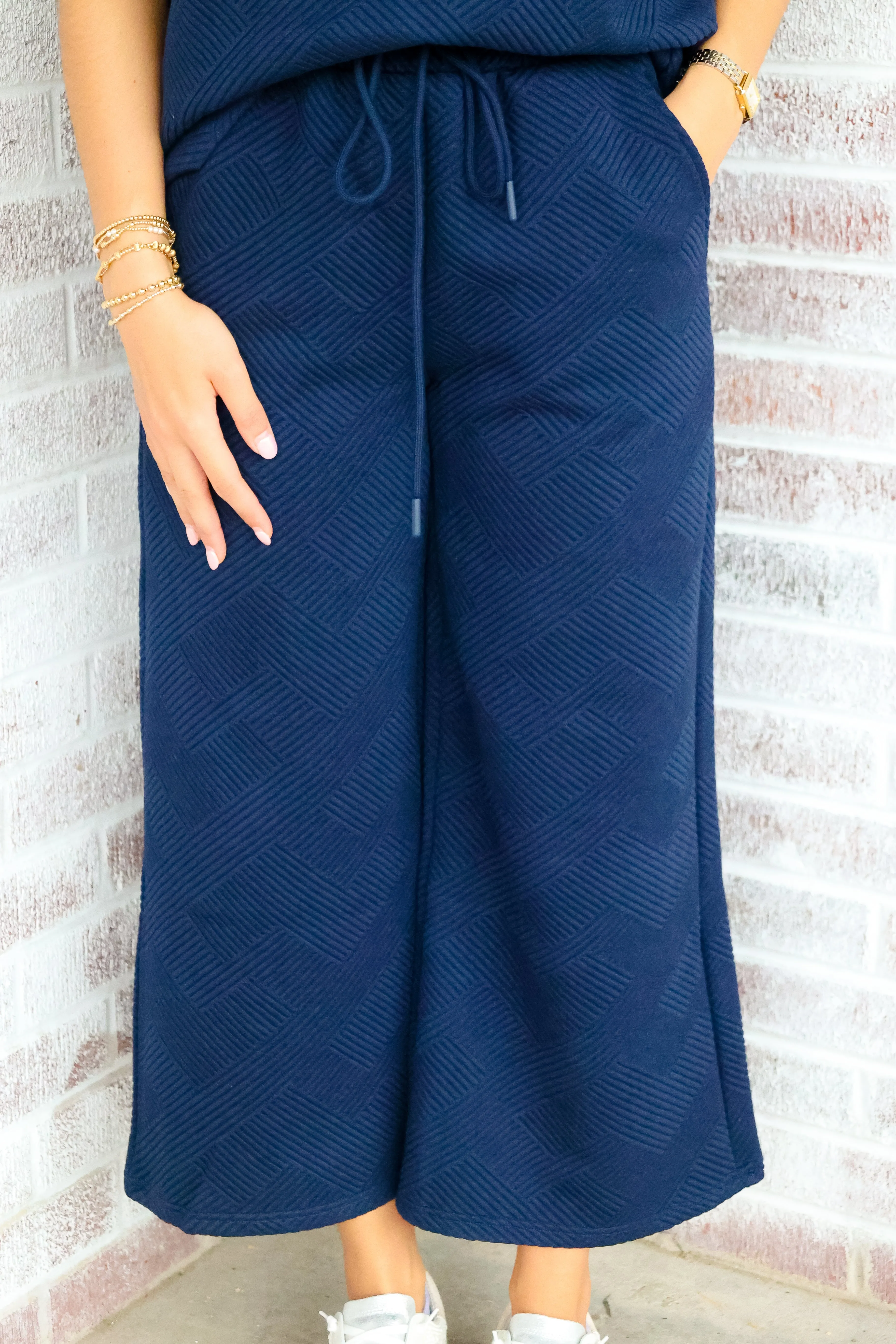 Keep Wishing Textured Cropped Wide Pants