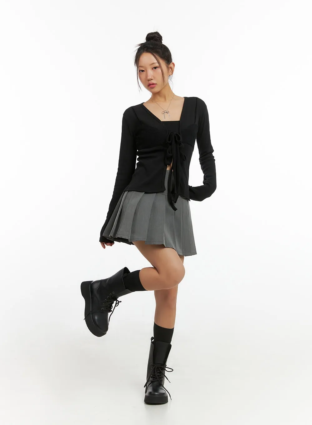 Lace-Up Faux Leather Midi Boots IS402