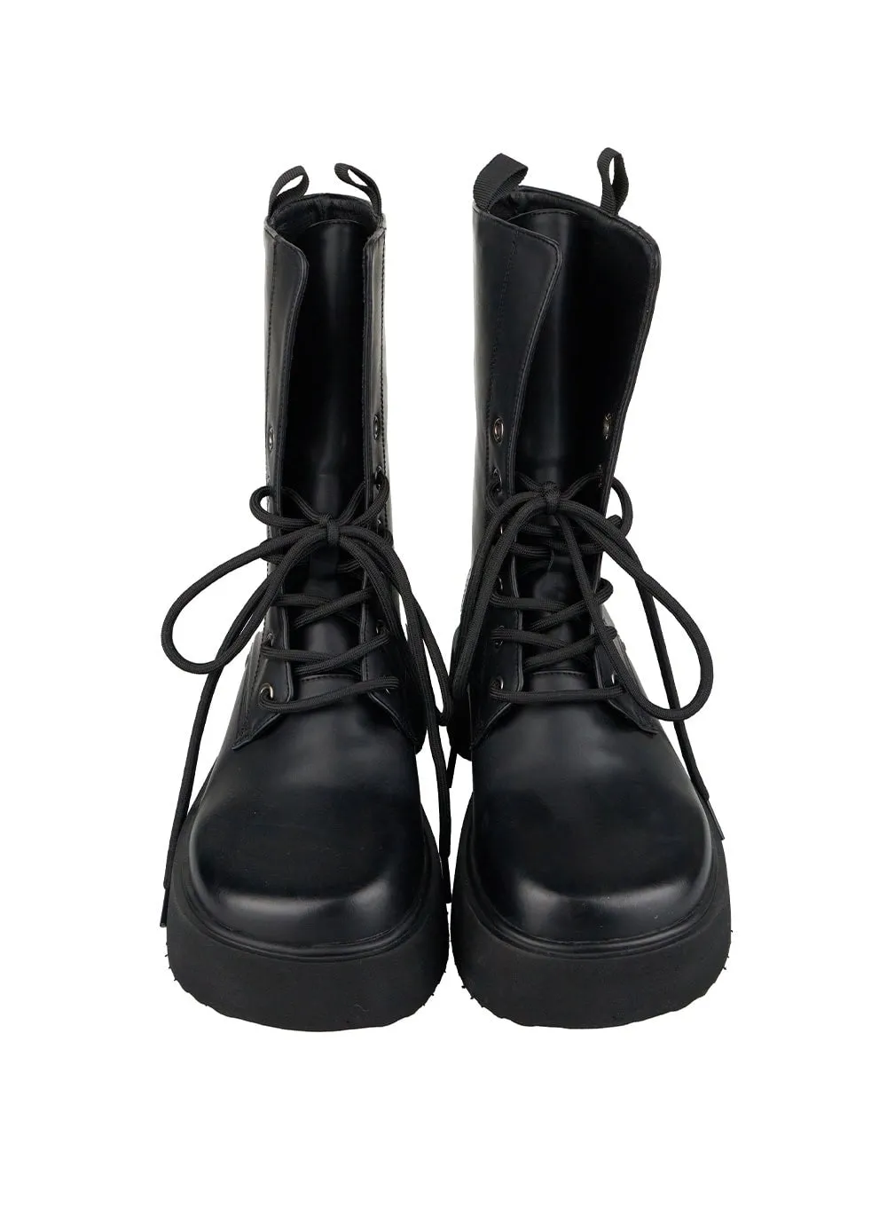 Lace-Up Faux Leather Midi Boots IS402