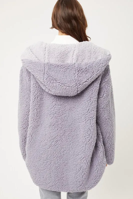 Lavender Teddy Faux Fur Sherpa Fleece Jacket