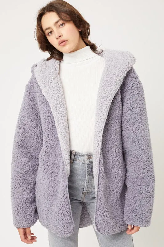 Lavender Teddy Faux Fur Sherpa Fleece Jacket