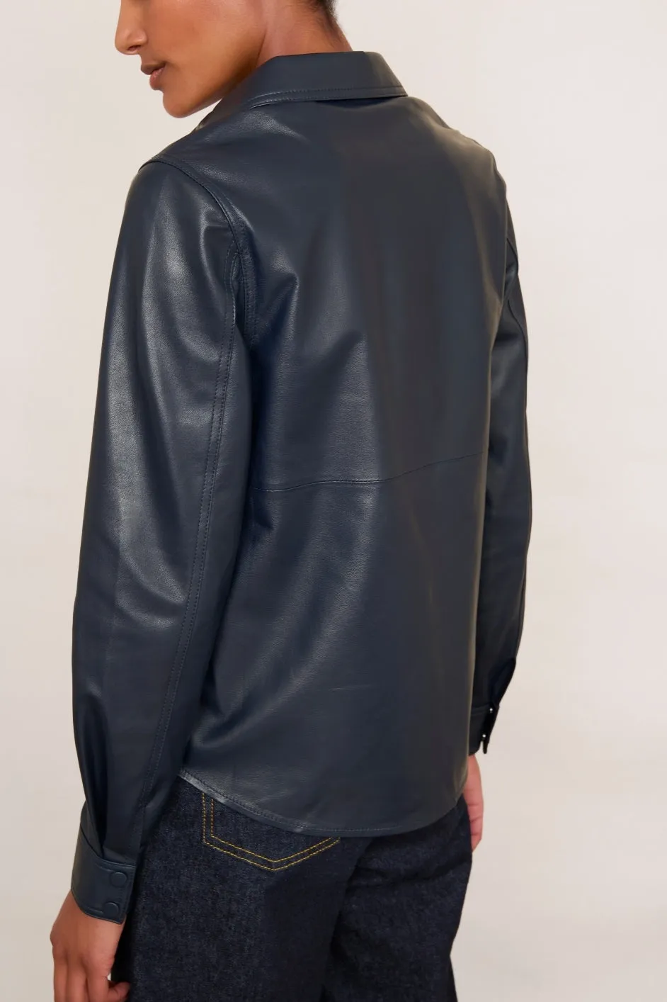 Leonie Leather Shirt - Blue/Black