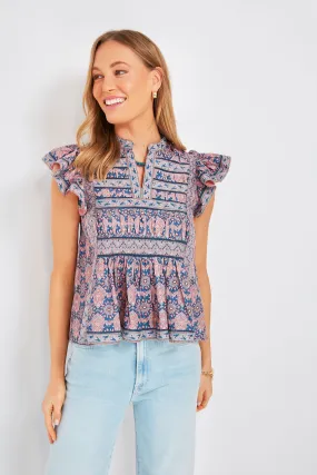 Lilac Parker Print Flutter Sleeve Top