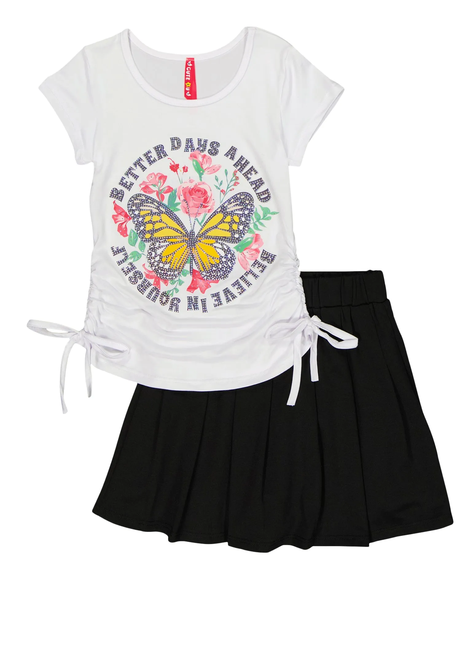 Little Girls Rhinestone Better Days Tee with Skirt