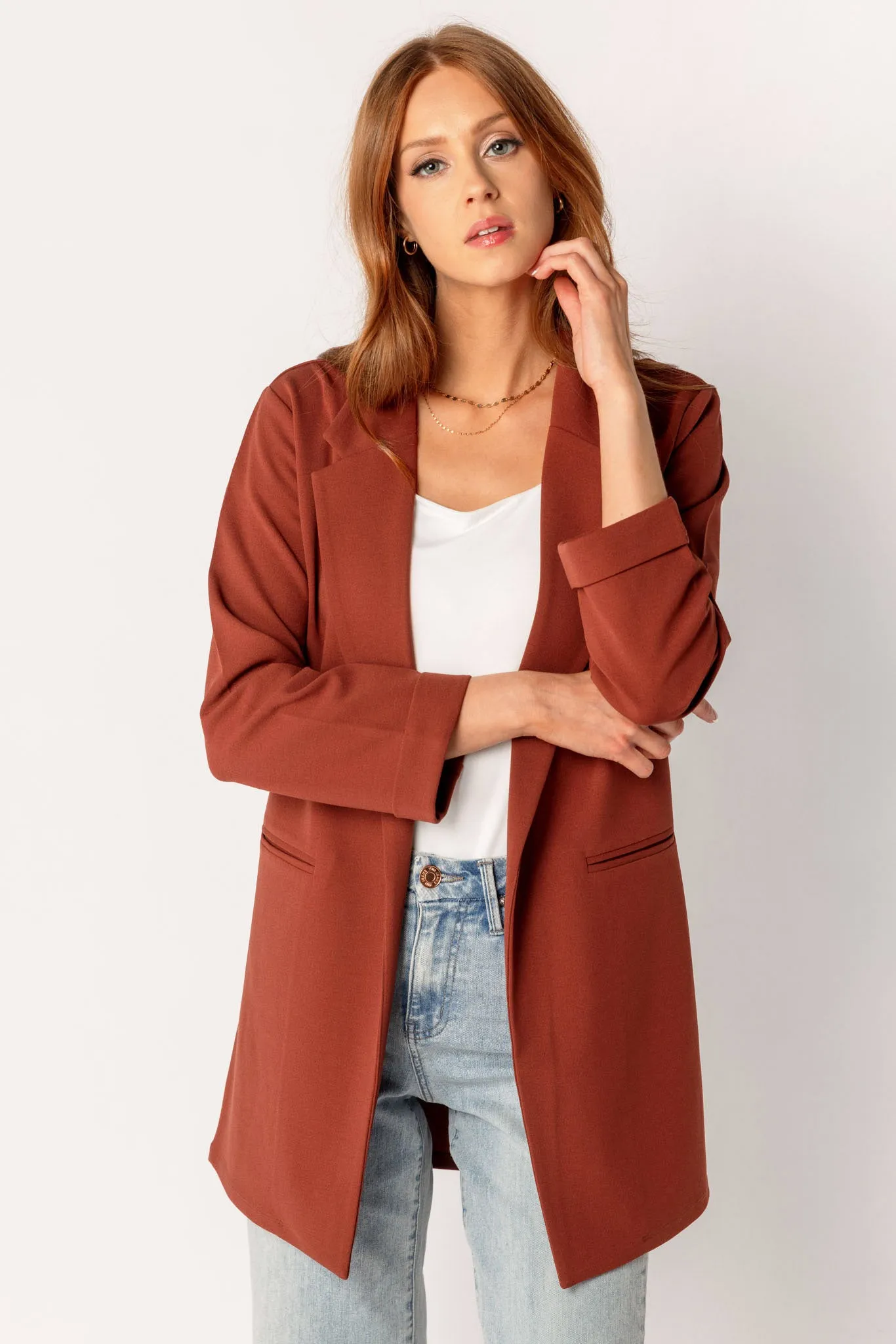 Longline Blazer with Roll-Up Sleeves