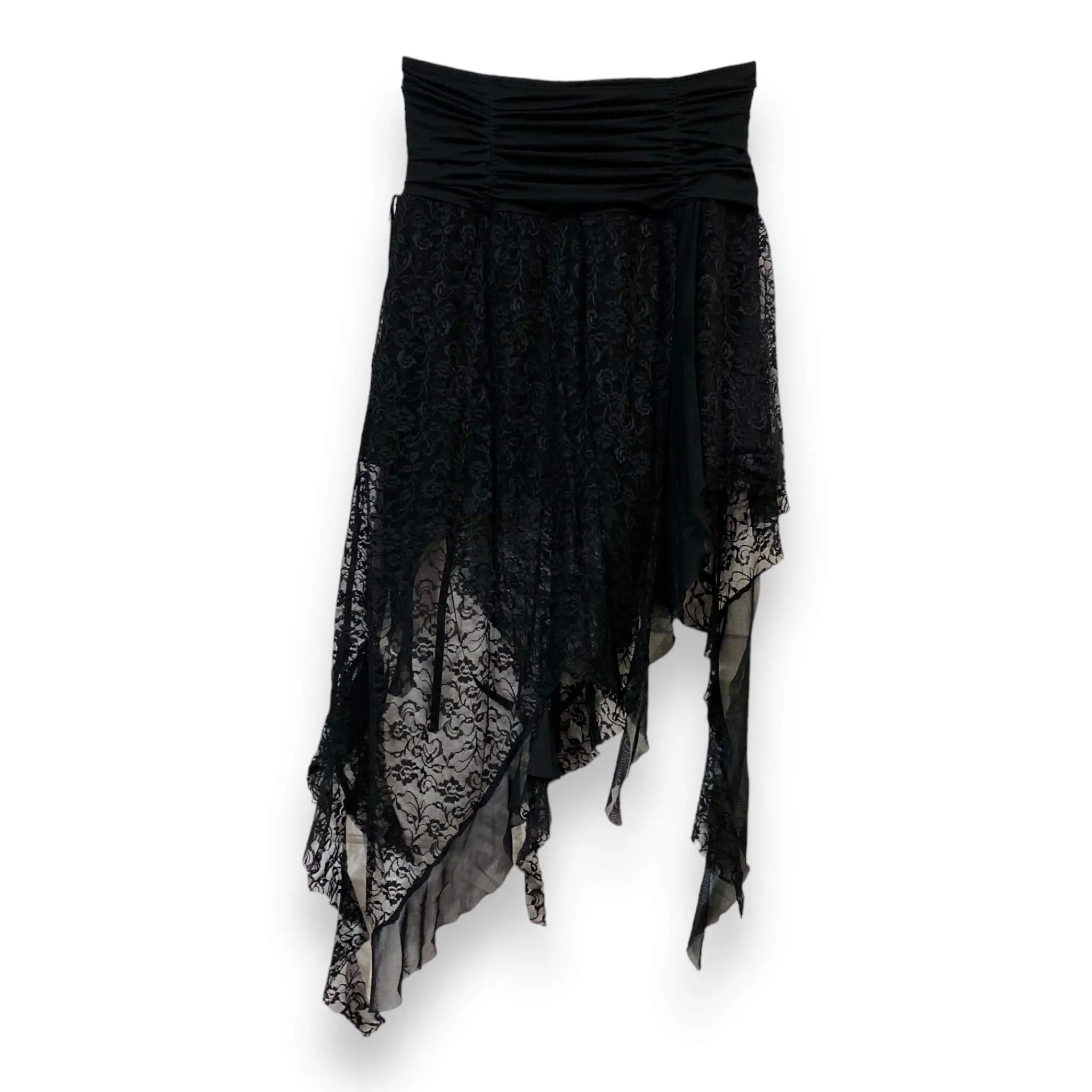 Low Rise Black Lace Ribbon Midi Skirt