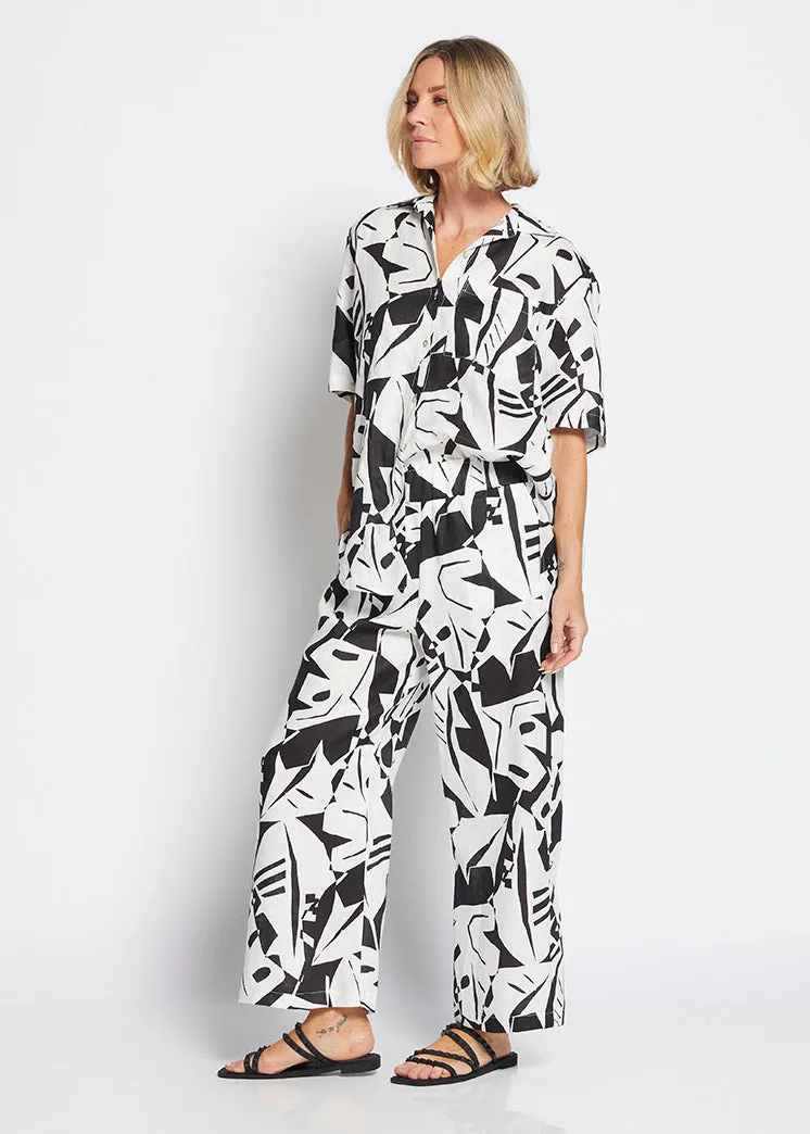 Maisie Linen Pant in Black Jungle Print