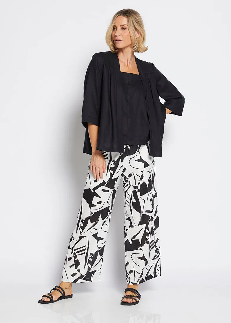 Maisie Linen Pant in Black Jungle Print