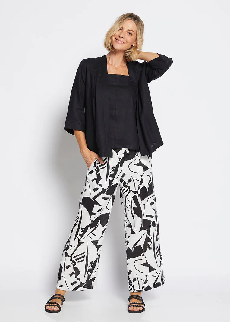 Maisie Linen Pant in Black Jungle Print