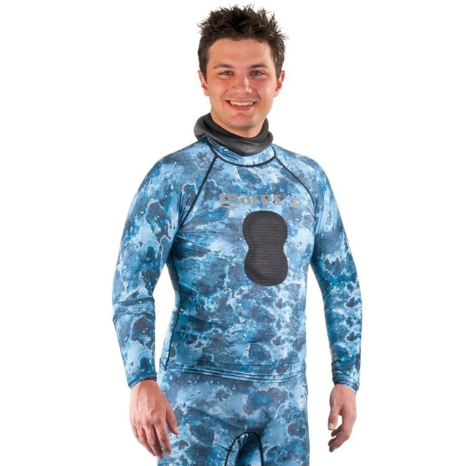 Mares Camo Blue Rash Guard Top with Chest Pad