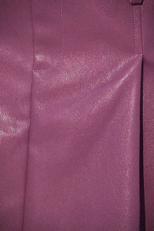 Mauve Low Waist Faux Leather Pleated Skirt