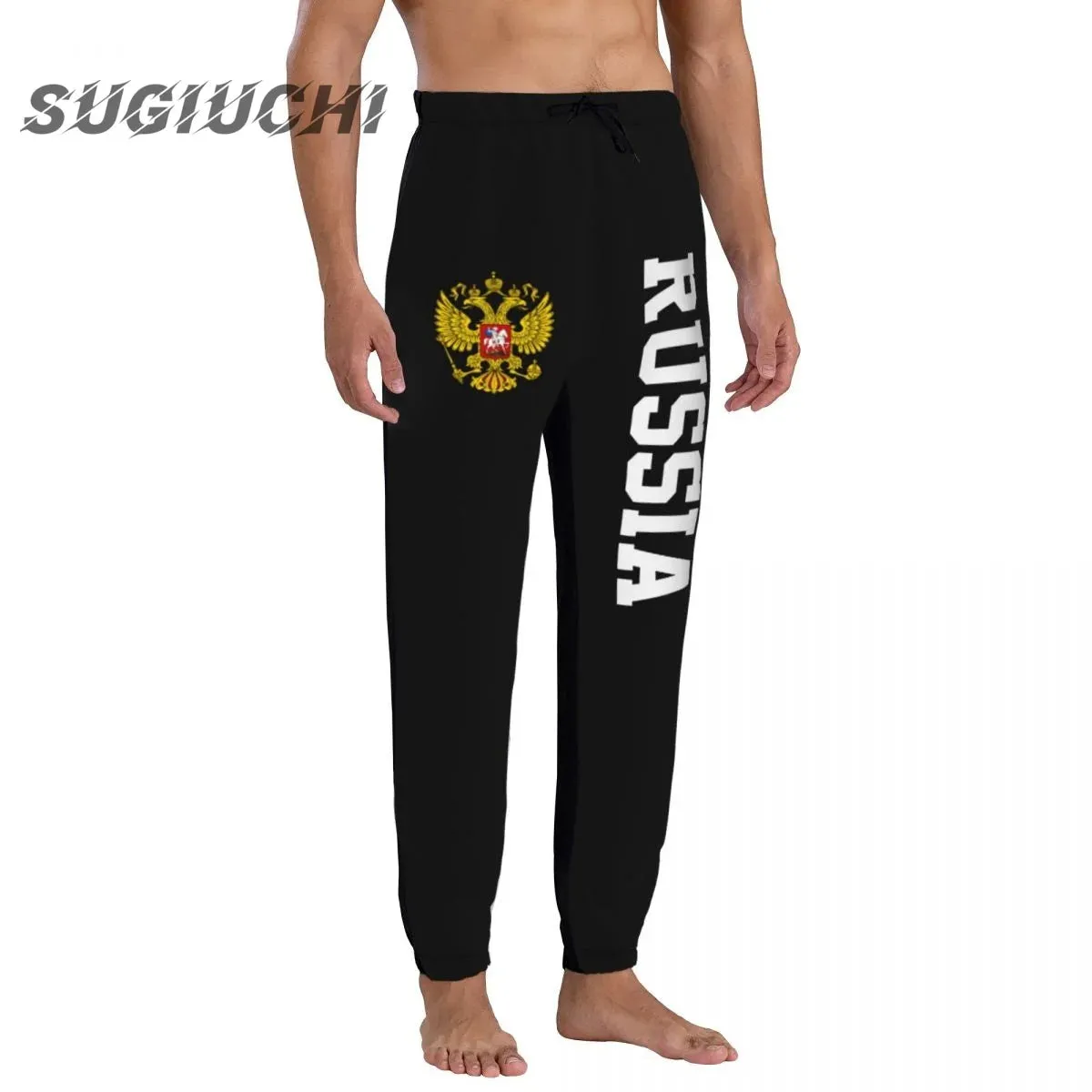 MC - Men’s Fleece Sweatpants: Russia flag design, casual track pants for fitness and leisure