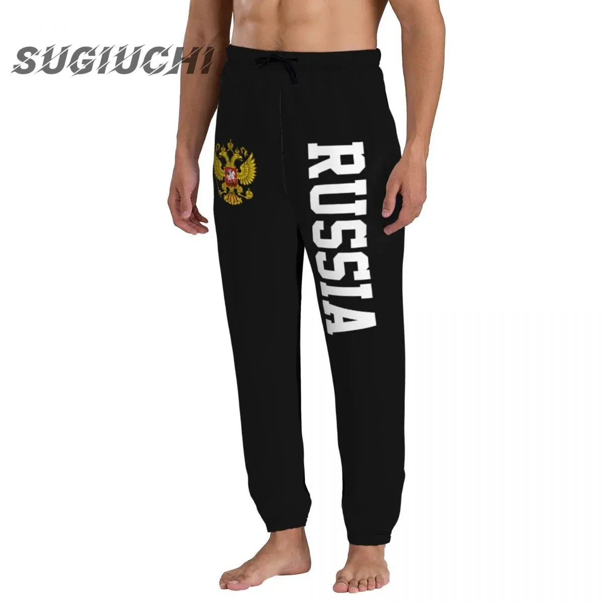 MC - Men’s Fleece Sweatpants: Russia flag design, casual track pants for fitness and leisure