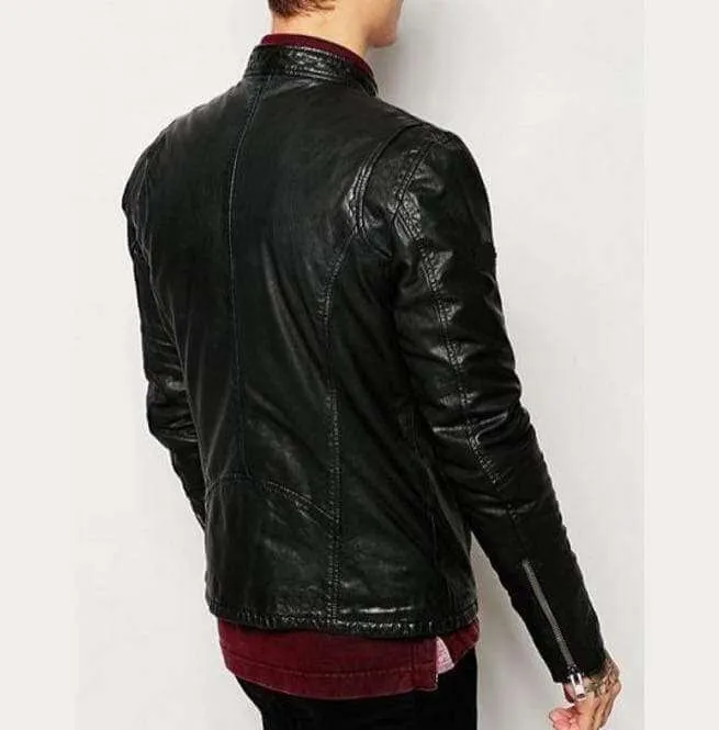 Men's Biker Leather Jacket, Handmade Men Fashion Black Leather Jacket