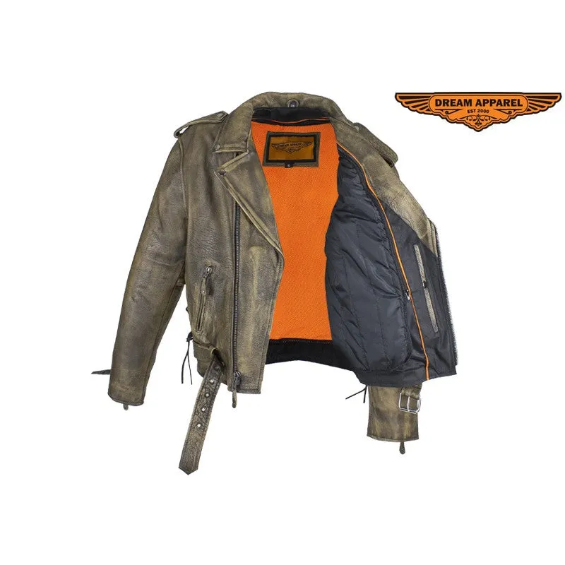 Men's Brown Motorcycle Jacket with Gun Pockets