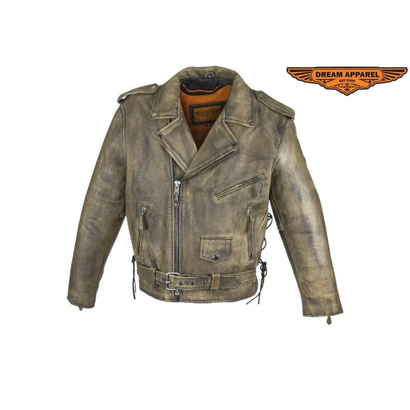 Men's Brown Motorcycle Jacket with Gun Pockets