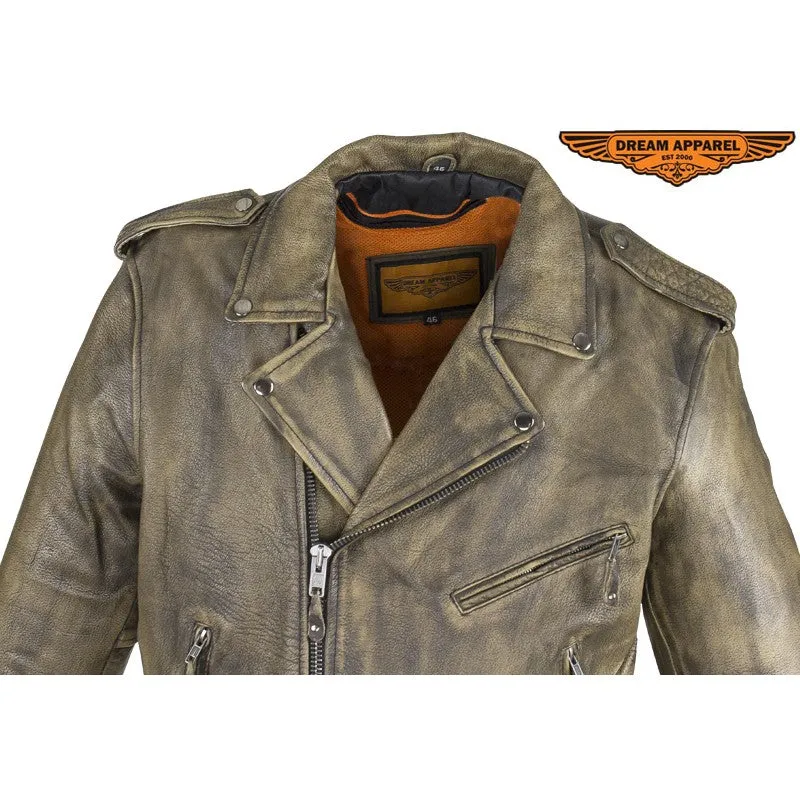 Men's Brown Motorcycle Jacket with Gun Pockets