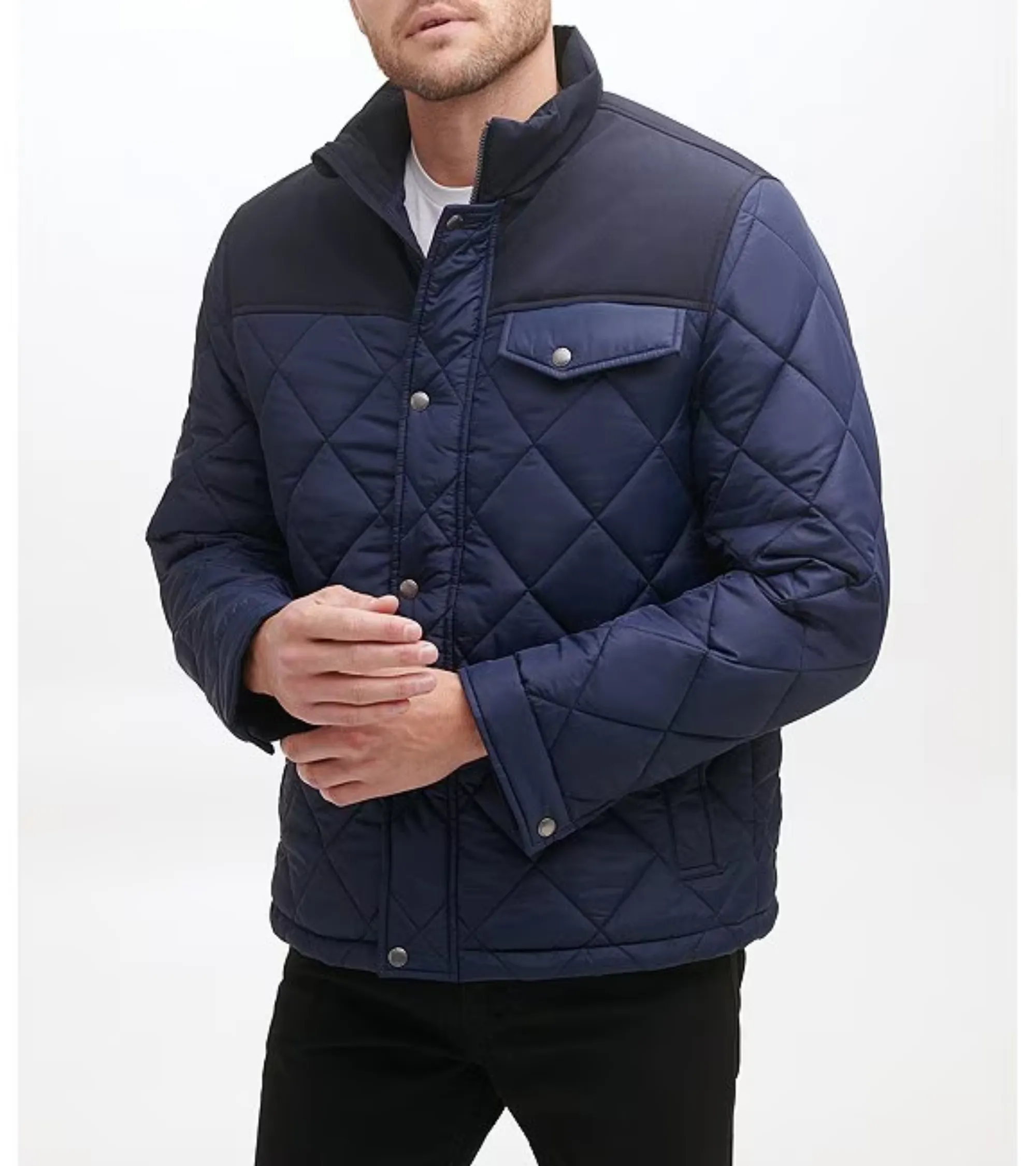 Men's Tonal-Mixed-Media Sherpa Lined Quilted Jacket