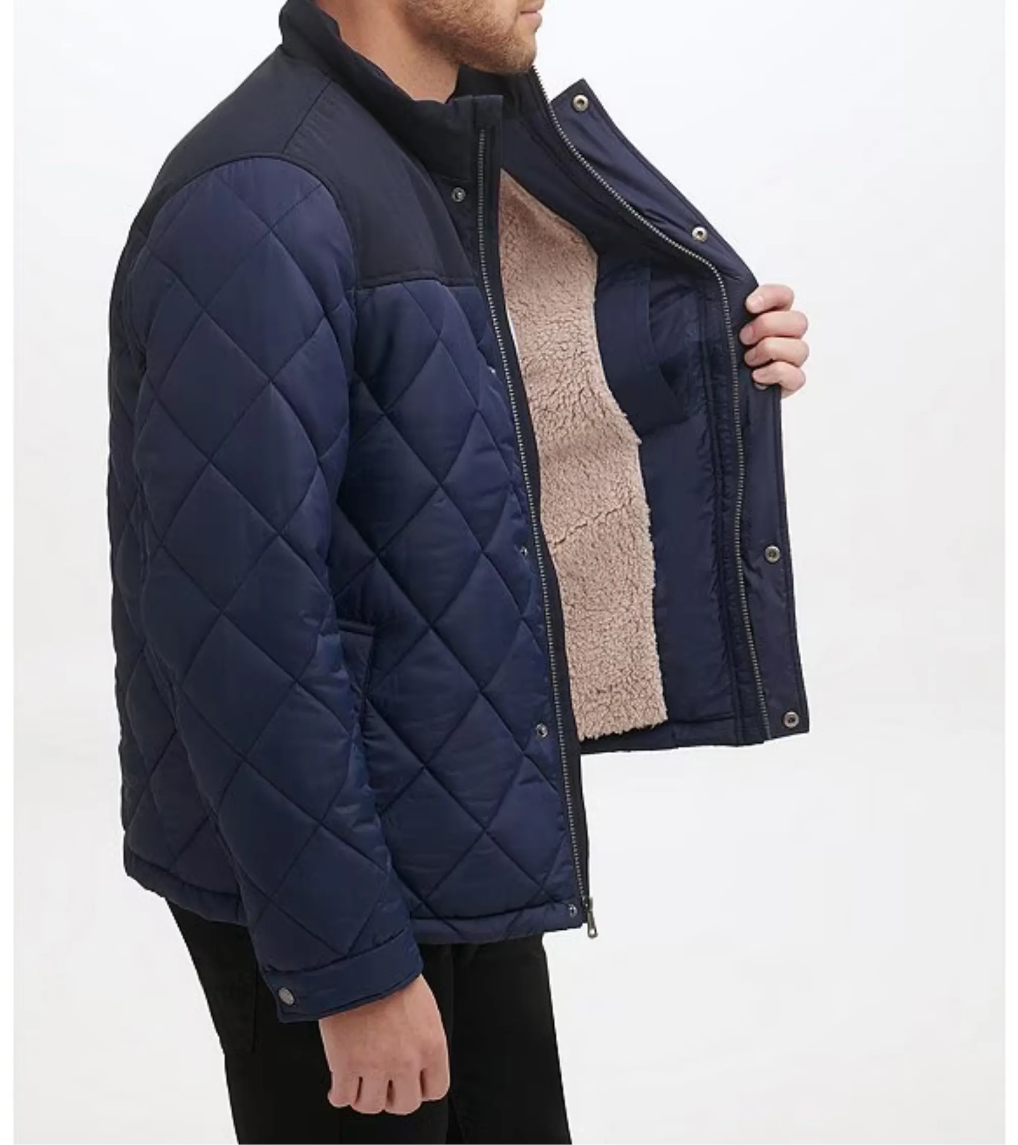 Men's Tonal-Mixed-Media Sherpa Lined Quilted Jacket