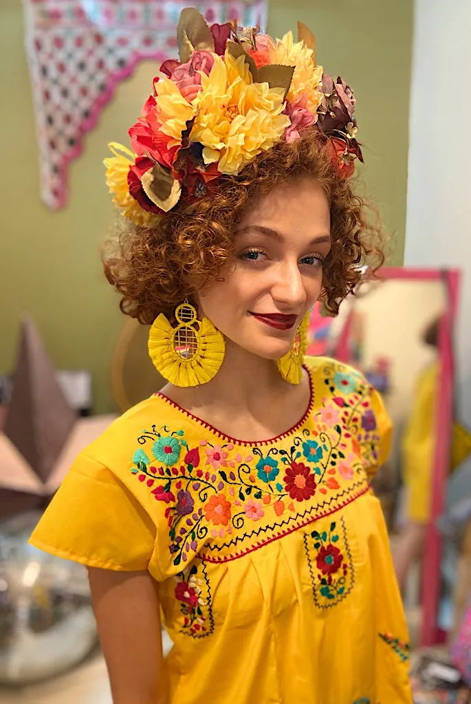 Mexican Bohemian Dress - Yellow