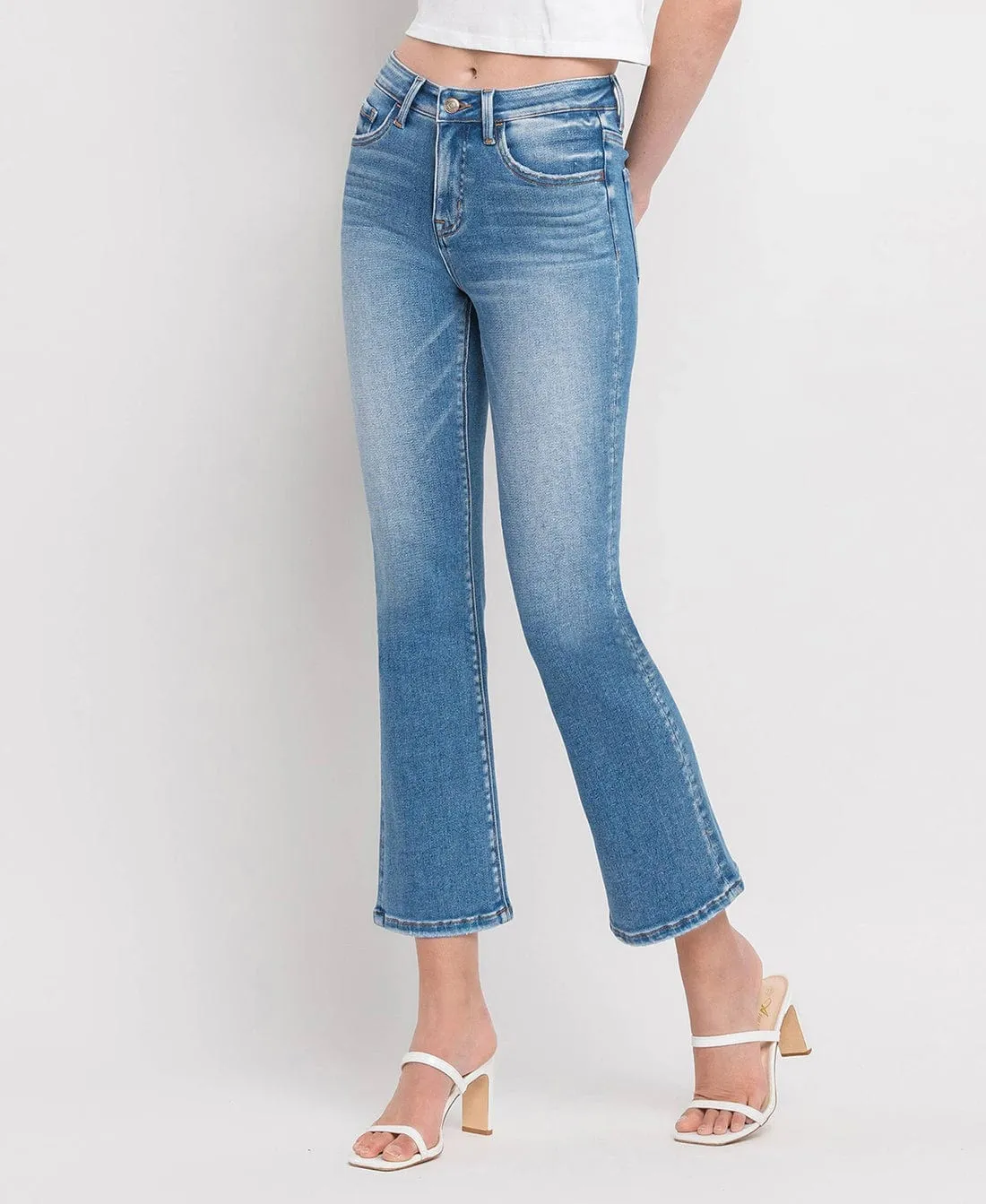 Mid Rise Crop Flare Nile Blue