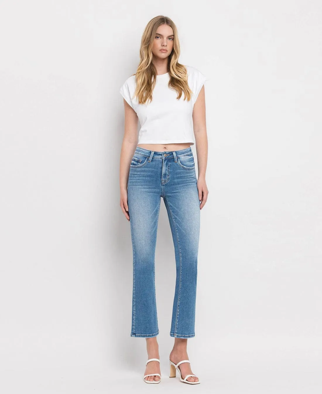 Mid Rise Crop Flare Nile Blue