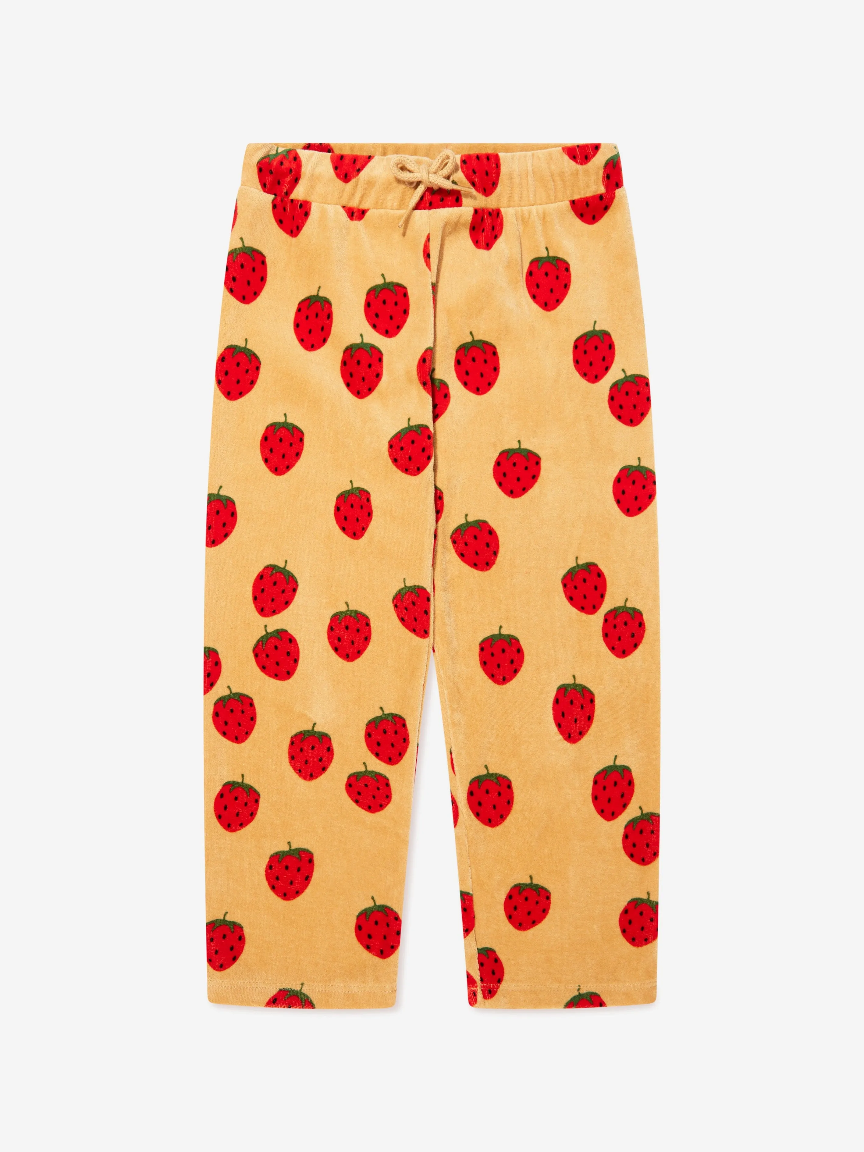 Mini Rodini Girls Strawberries Velour Sweatpants in Beige