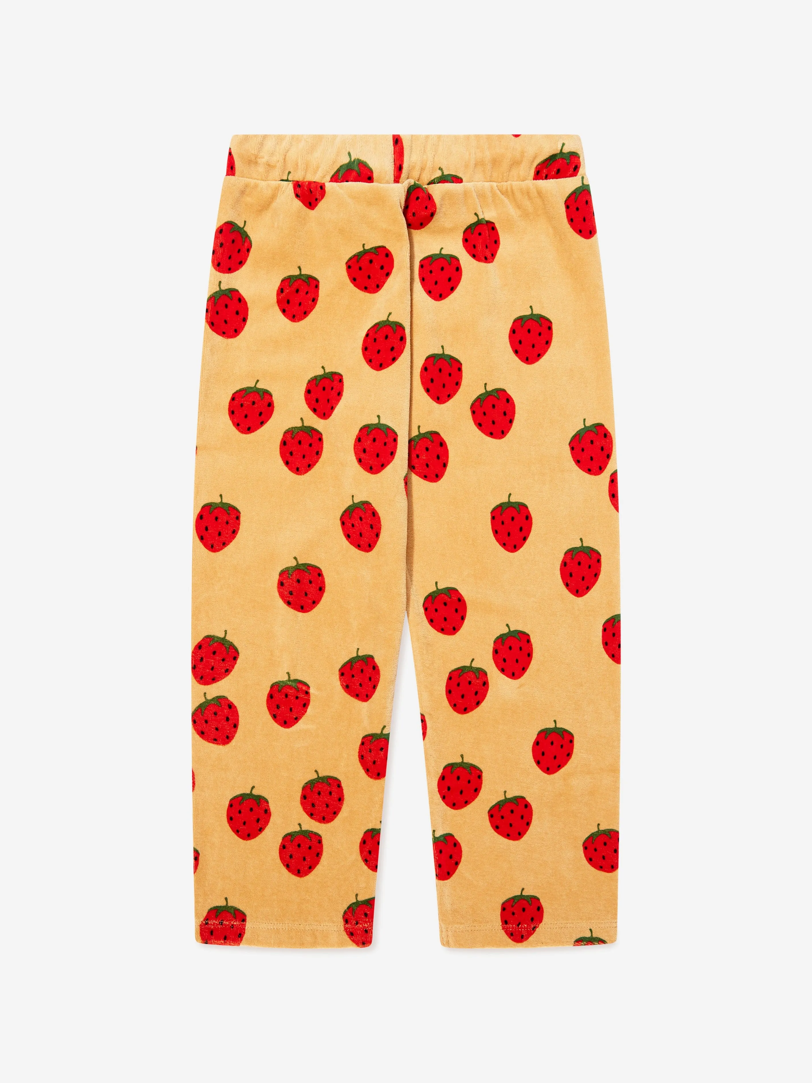 Mini Rodini Girls Strawberries Velour Sweatpants in Beige