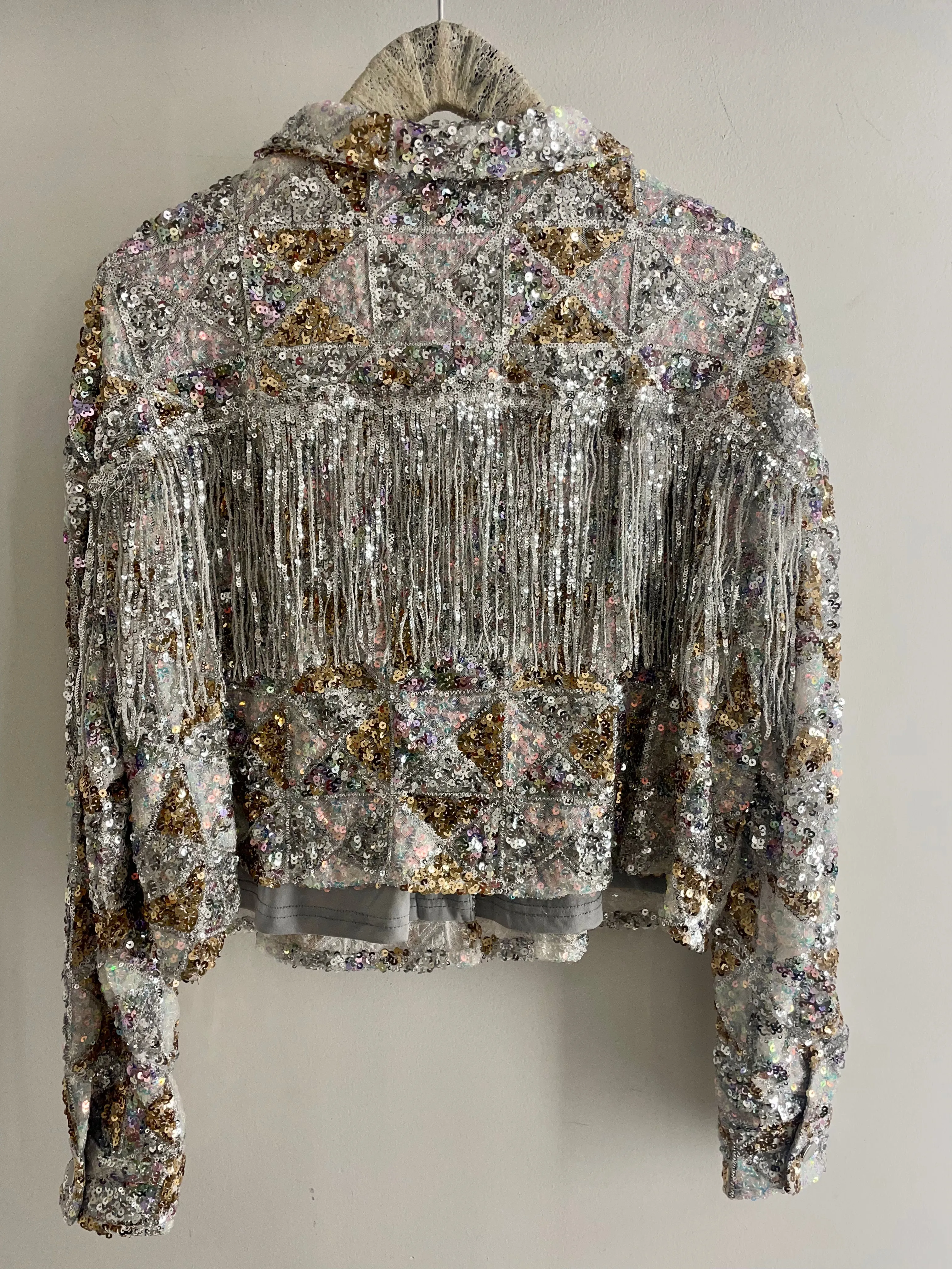 Miss Me Sequin Crop Fringe Jacket