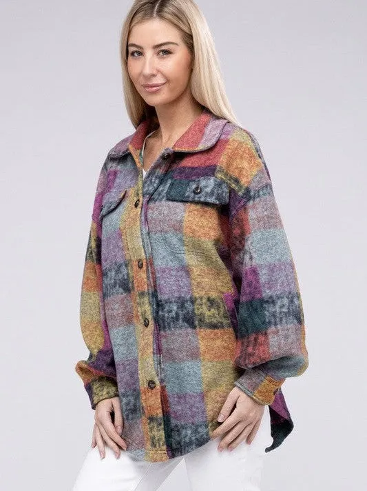 Modern Day Vintage Style Loose Fit Buttoned Down Check Shirt Jacket