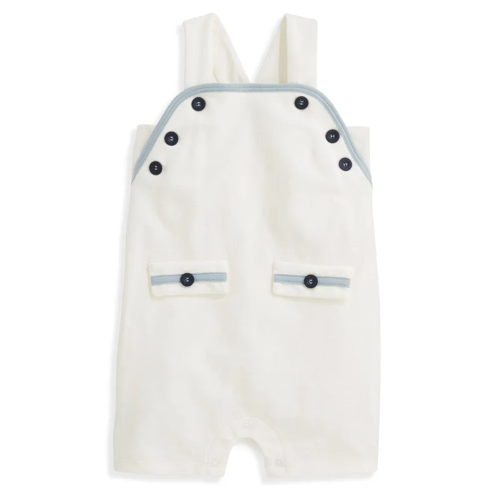 Mott Pique Romper -- Ivory with Moody Blue