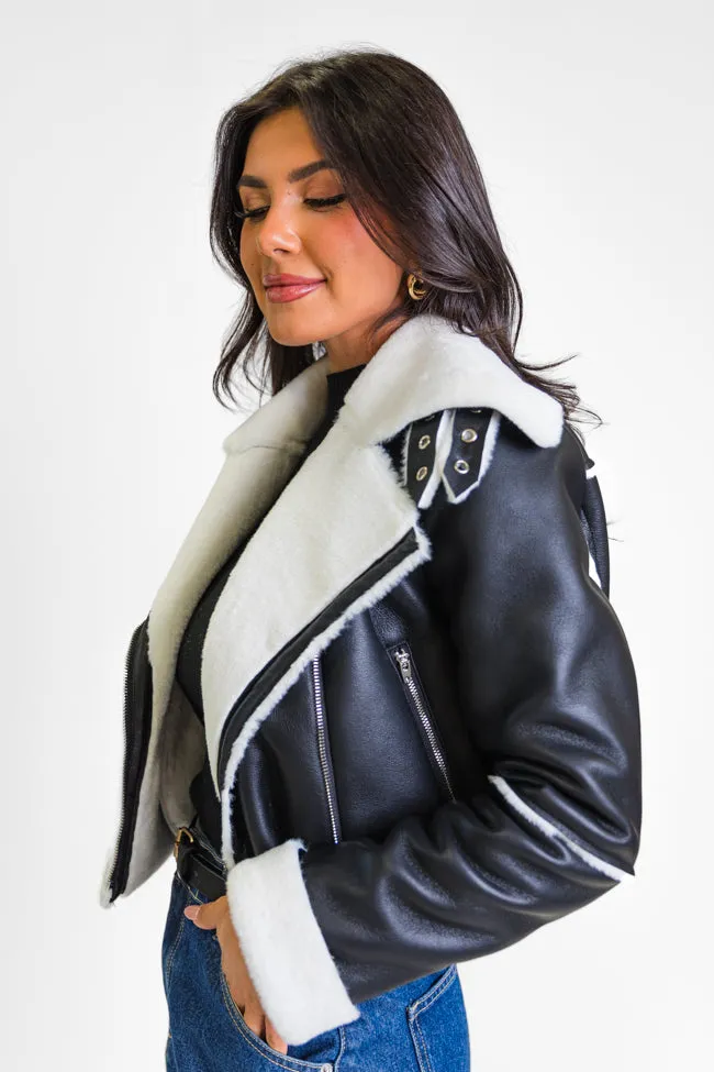 Night Rhythm Black Sherpa Trim Jacket FINAL SALE