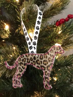 Ornament Greyhound Silhouette Gold Leopard Glitter