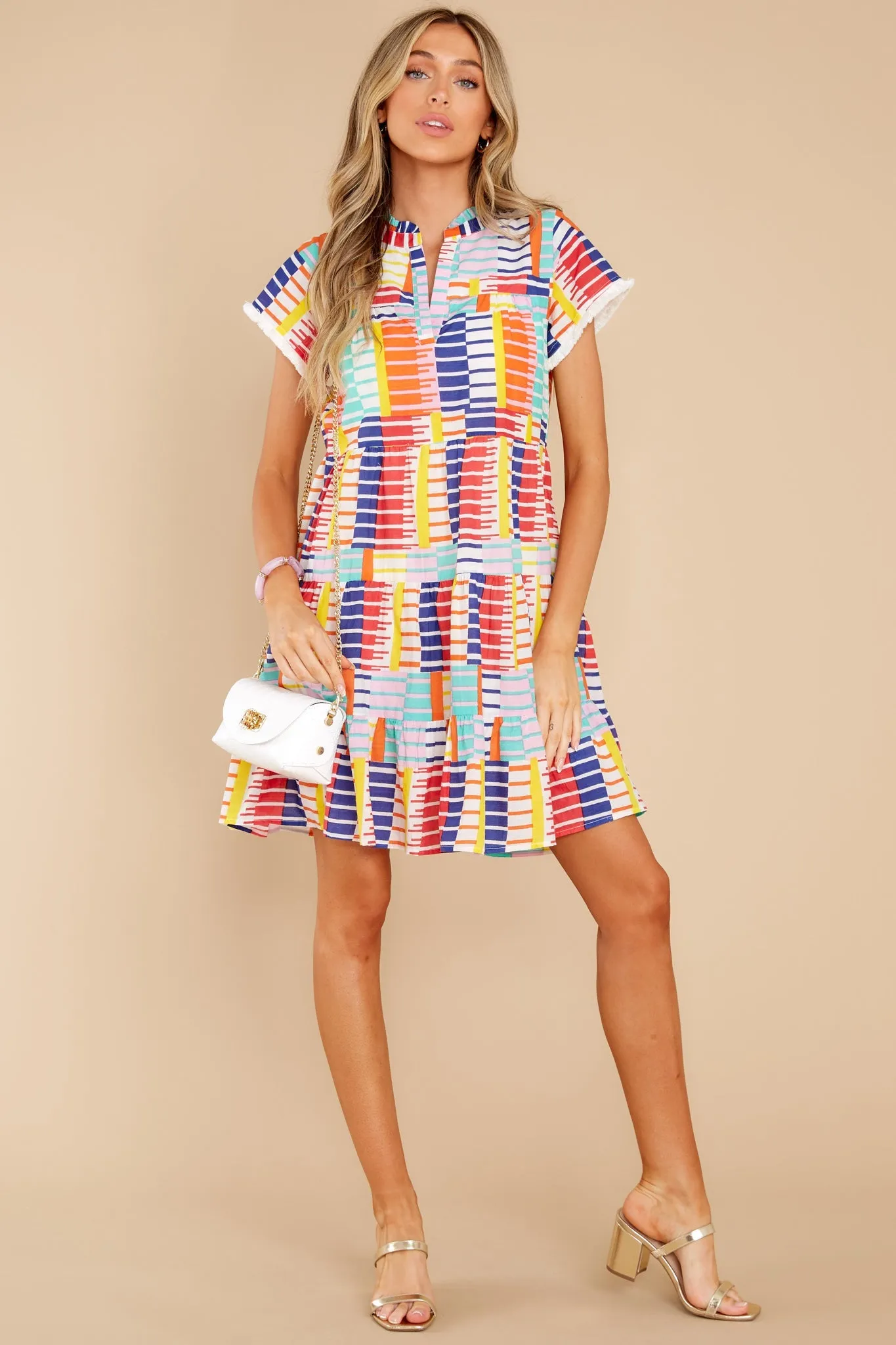 Out Of Line Ivory Multi Print Cotton Dress