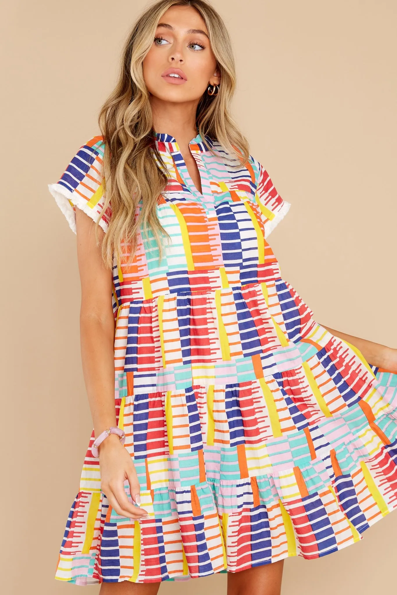 Out Of Line Ivory Multi Print Cotton Dress