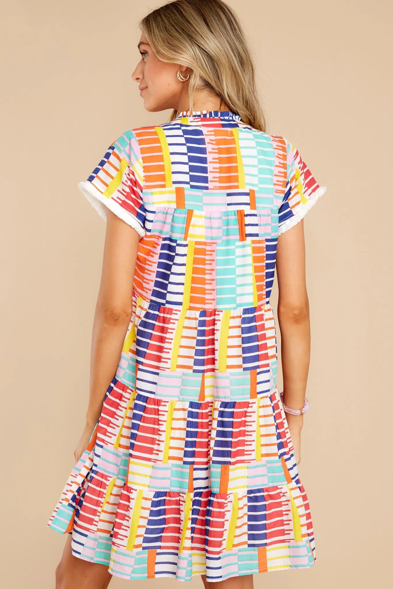 Out Of Line Ivory Multi Print Cotton Dress