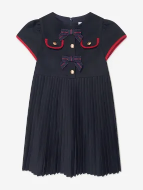 Patachou Girls Pleated Bow Dress in Navy