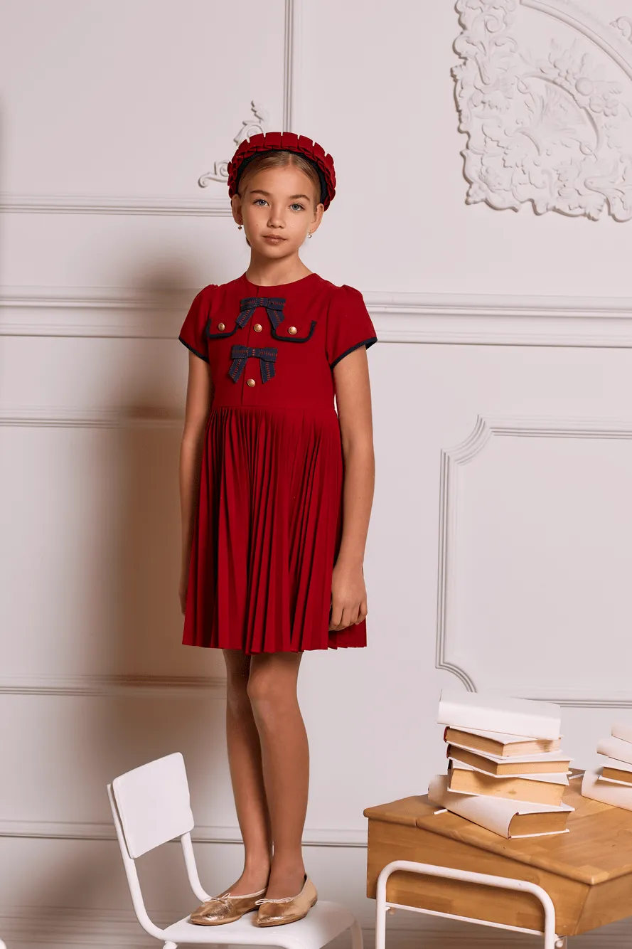 Patachou Girls Pleated Bow Dress in Red