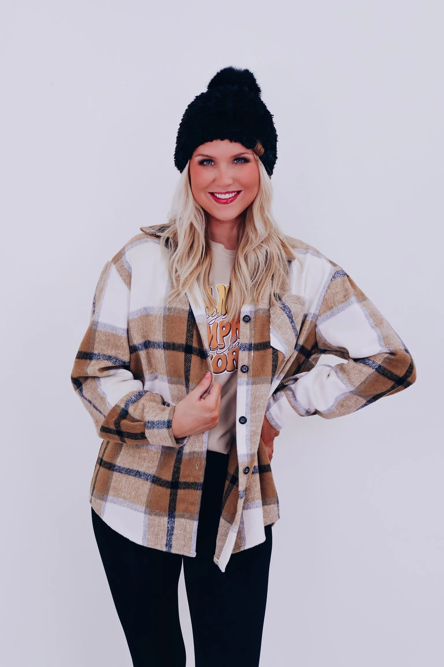 Peppy Plaid Flannel Shacket - Tan