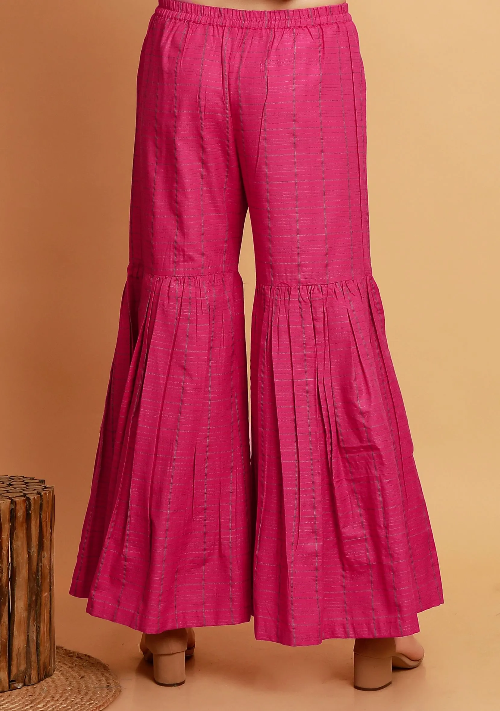 Pink Checks Sharara Woven Pants