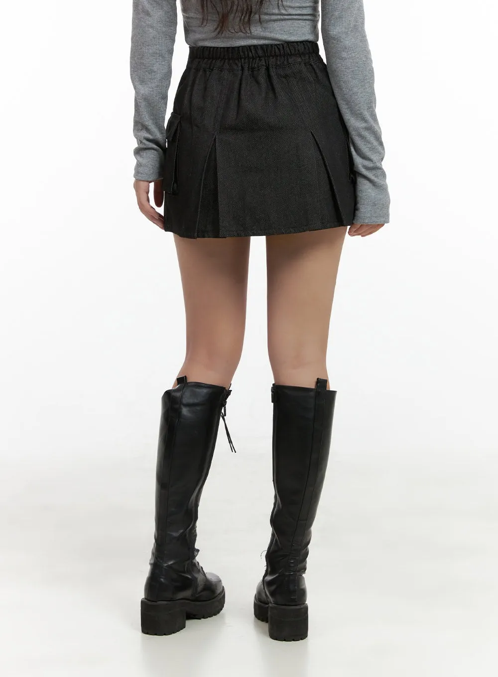 Pleated Cargo Cotton Mini Skirt CG423