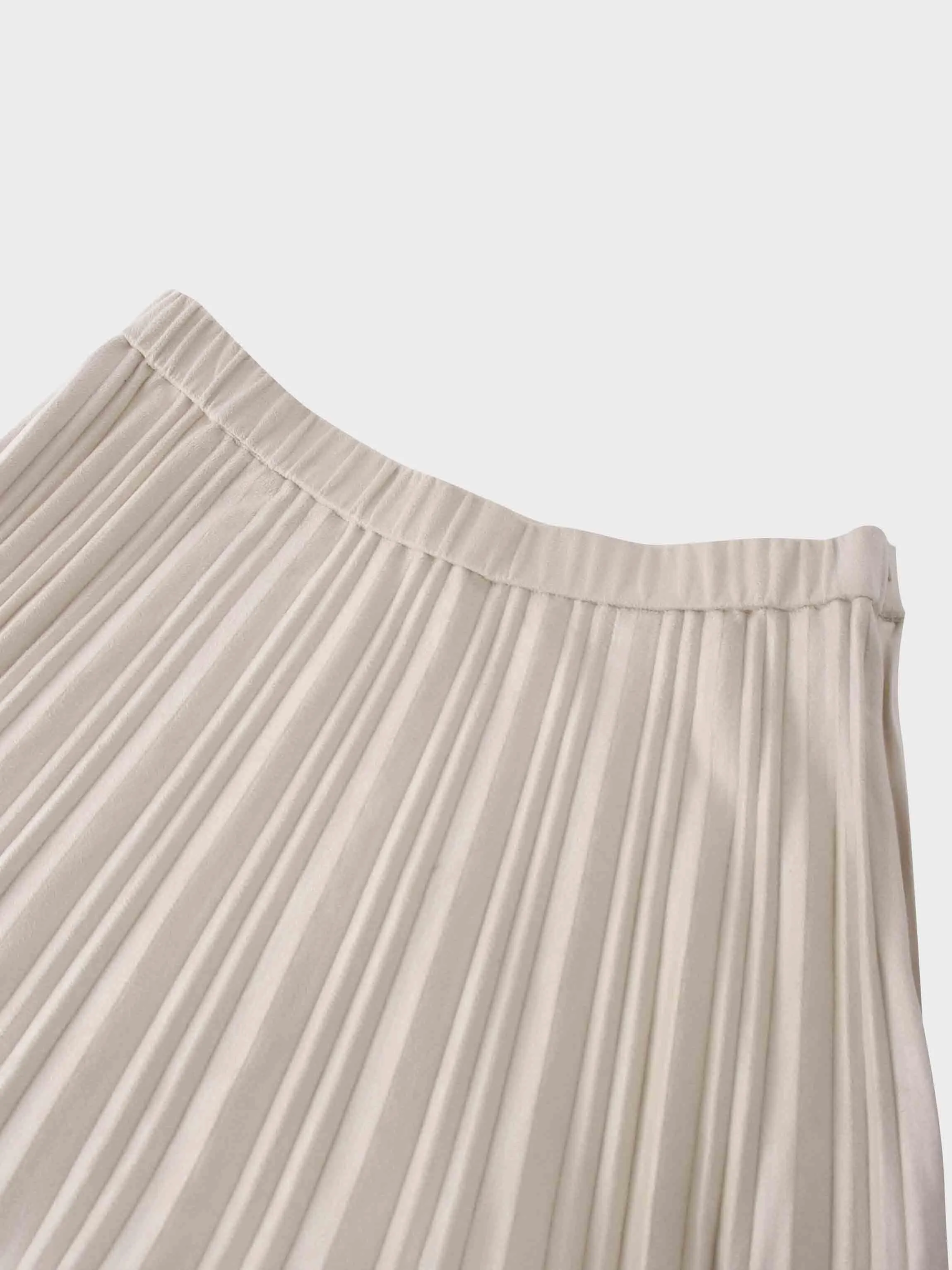 Pleated Faux Suede Skirt 37"-Ivory